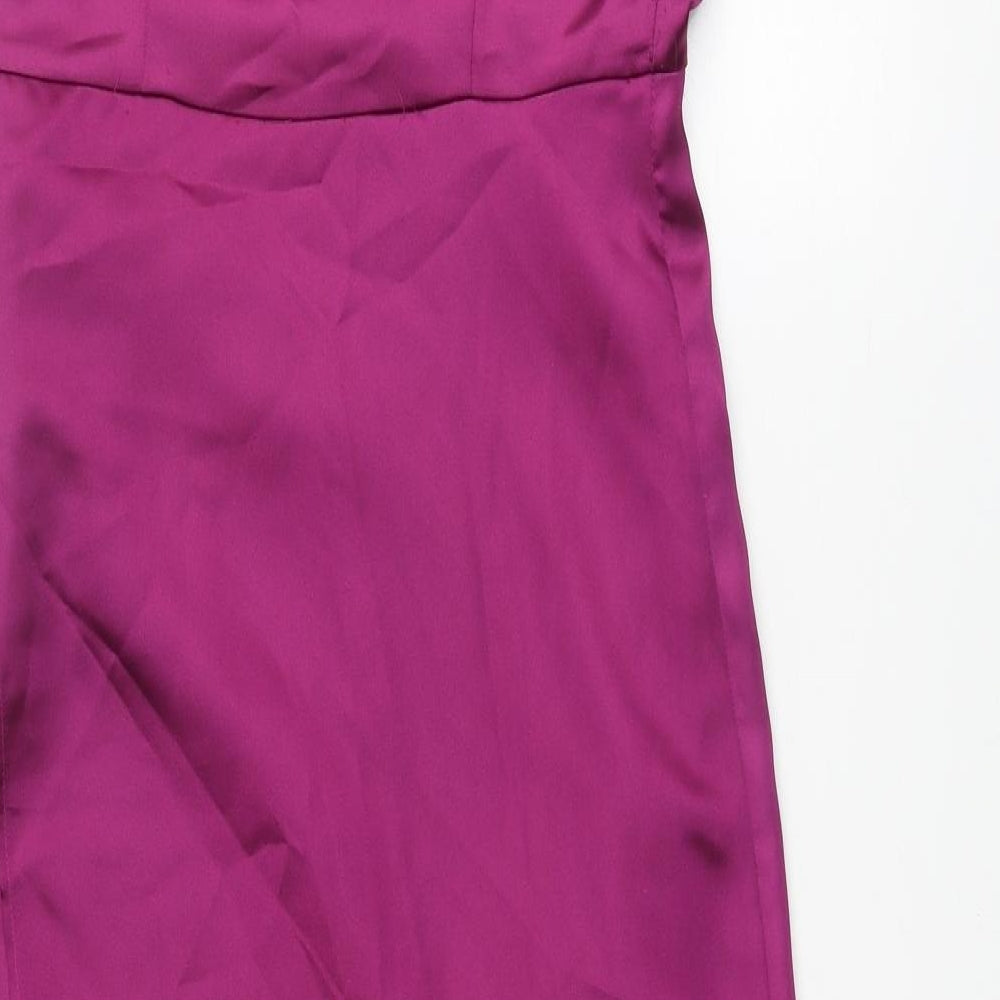 Zara Womens Purple Polyester Slip Dress Size S Square Neck Zip - Layered Rouched