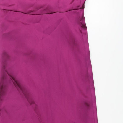 Zara Womens Purple Polyester Slip Dress Size S Square Neck Zip - Layered Rouched