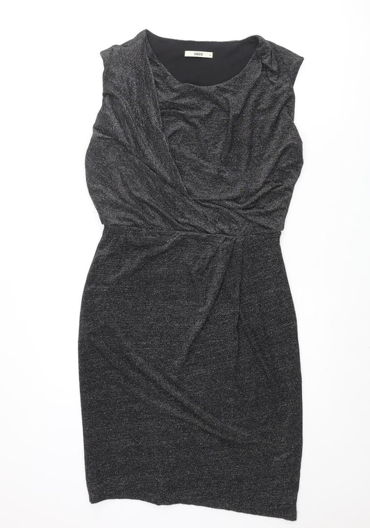 Oasis Womens Black Polyamide Pencil Dress Size M Round Neck Pullover - Glitter Pleated