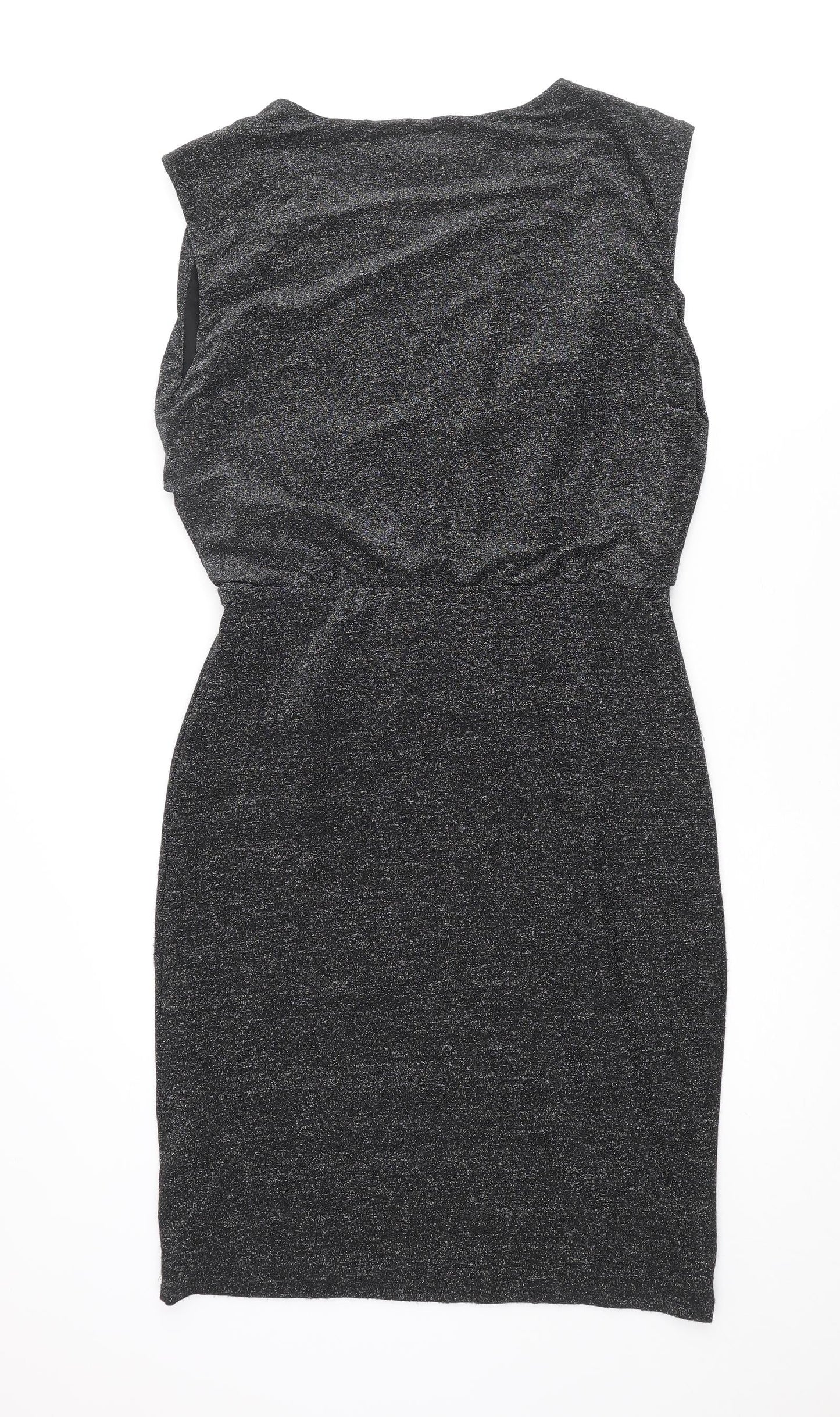 Oasis Womens Black Polyamide Pencil Dress Size M Round Neck Pullover - Glitter Pleated