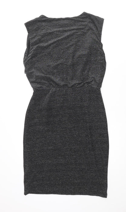 Oasis Womens Black Polyamide Pencil Dress Size M Round Neck Pullover - Glitter Pleated