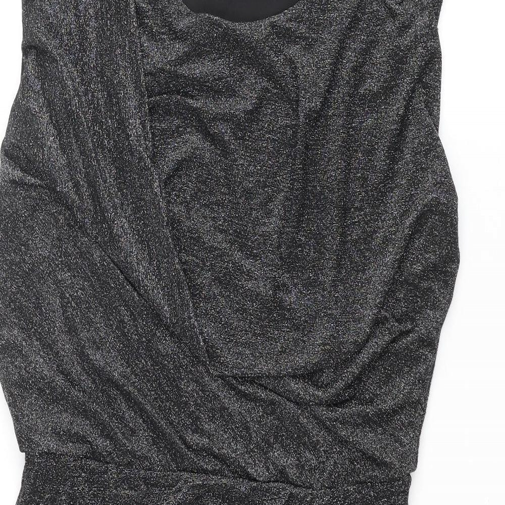 Oasis Womens Black Polyamide Pencil Dress Size M Round Neck Pullover - Glitter Pleated