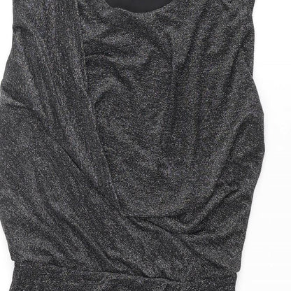 Oasis Womens Black Polyamide Pencil Dress Size M Round Neck Pullover - Glitter Pleated