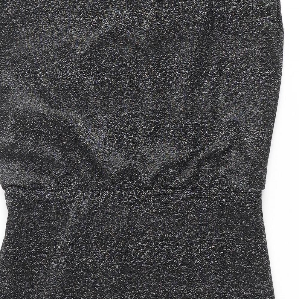 Oasis Womens Black Polyamide Pencil Dress Size M Round Neck Pullover - Glitter Pleated