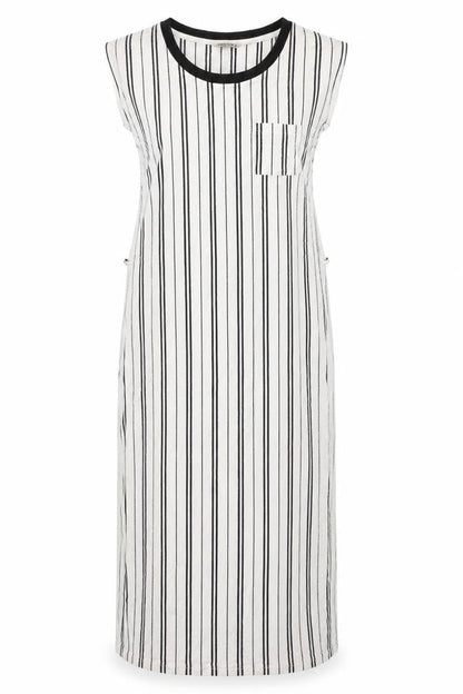 Garcia Womens Ivory Striped Cotton Maxi Size M Round Neck Pullover - Pocket Side Slits
