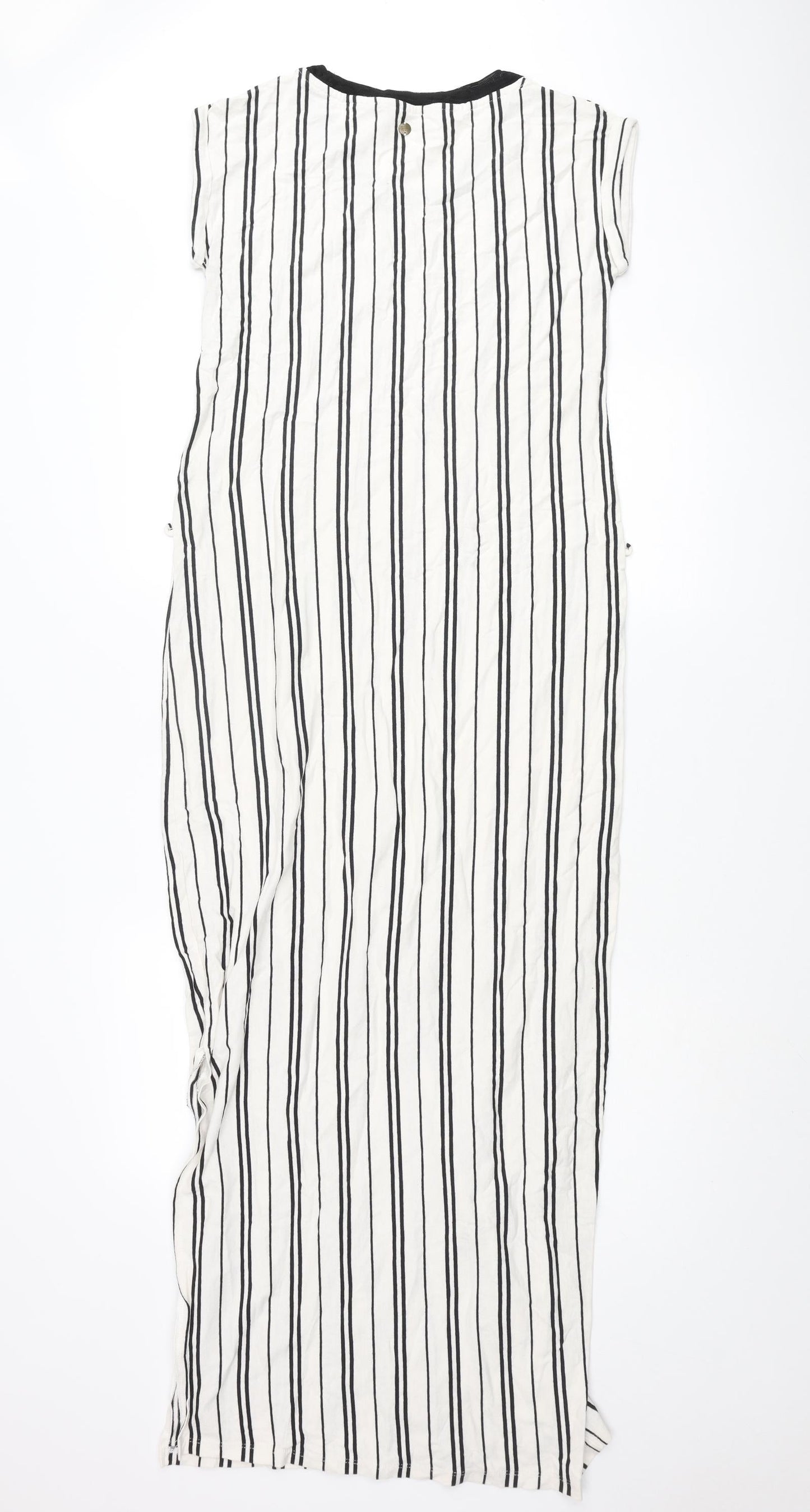 Garcia Womens Ivory Striped Cotton Maxi Size M Round Neck Pullover - Pocket Side Slits