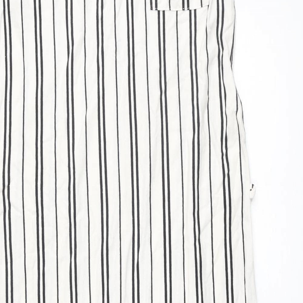 Garcia Womens Ivory Striped Cotton Maxi Size M Round Neck Pullover - Pocket Side Slits