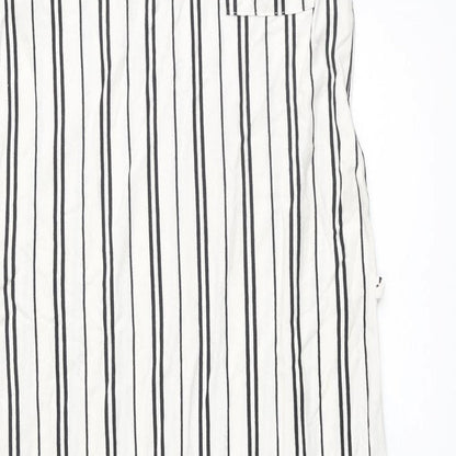 Garcia Womens Ivory Striped Cotton Maxi Size M Round Neck Pullover - Pocket Side Slits