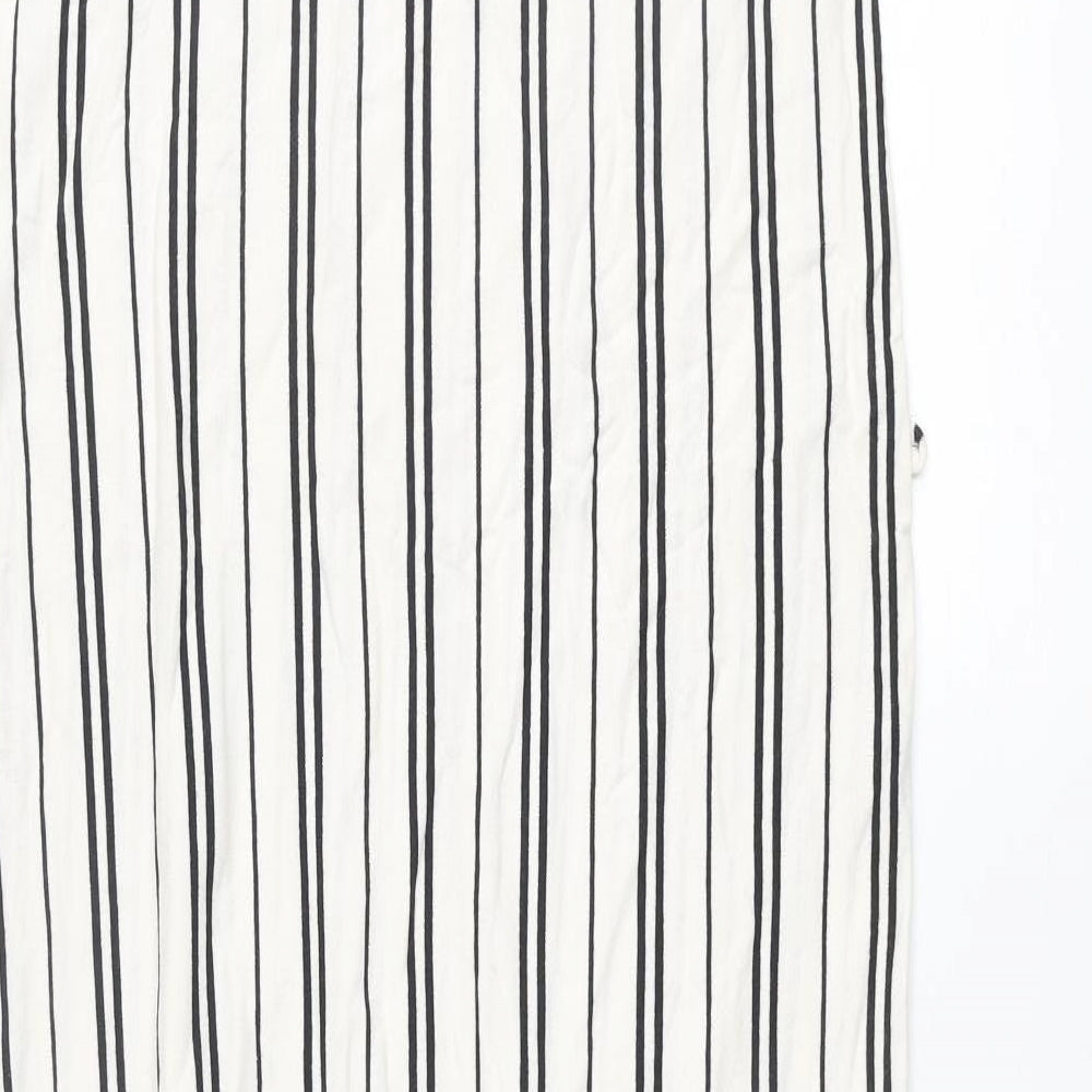 Garcia Womens Ivory Striped Cotton Maxi Size M Round Neck Pullover - Pocket Side Slits
