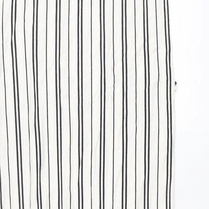 Garcia Womens Ivory Striped Cotton Maxi Size M Round Neck Pullover - Pocket Side Slits