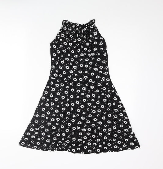 Miss Selfridge Womens Black Geometric Viscose A-Line Size 8 Halter Tie - Floral Print