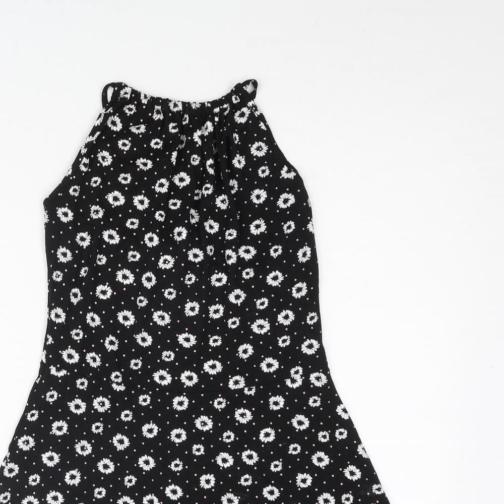 Miss Selfridge Womens Black Geometric Viscose A-Line Size 8 Halter Tie - Floral Print