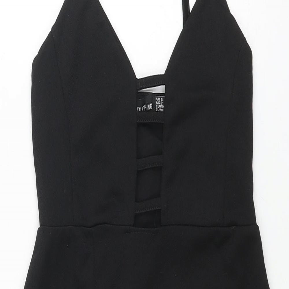 PRETTYLITTLETHING Womens Black Polyester Bodycon Size 6 Sweetheart Pullover - Cut Out