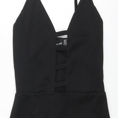 PRETTYLITTLETHING Womens Black Polyester Bodycon Size 6 Sweetheart Pullover - Cut Out