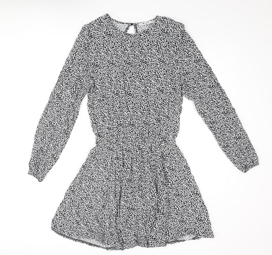 NA-KD Womens Black Geometric Viscose A-Line Size 8 Round Neck Button