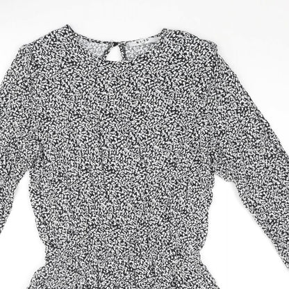 NA-KD Womens Black Geometric Viscose A-Line Size 8 Round Neck Button