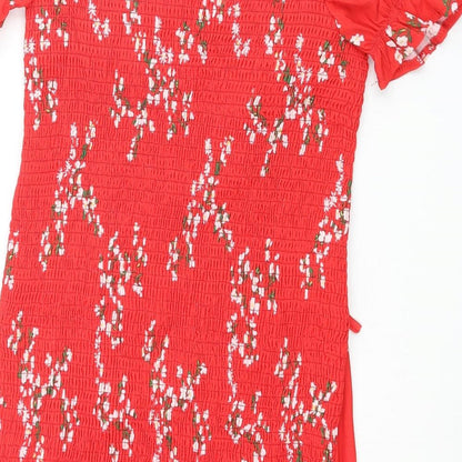 Kiss the Sky Womens Red Floral Polyester Mini Size M Sweetheart Tie - Rouched Frill