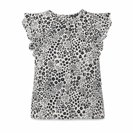 Front view of Roman women’s ivory floral polyester basic blouse, size UK 10, roll neck - frill