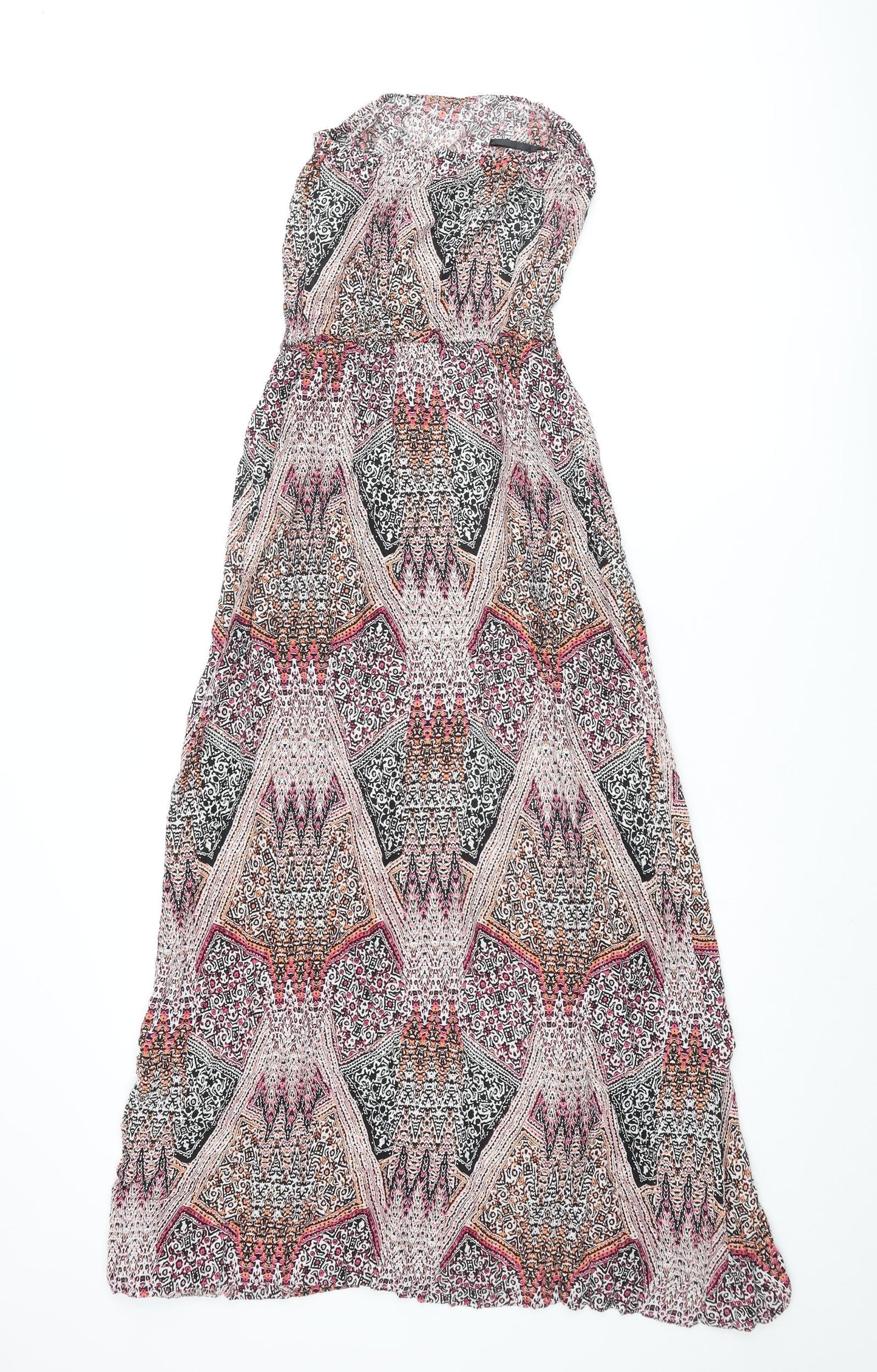 New Look Womens Multicoloured Geometric Viscose Maxi Size 8 Square Neck Pullover