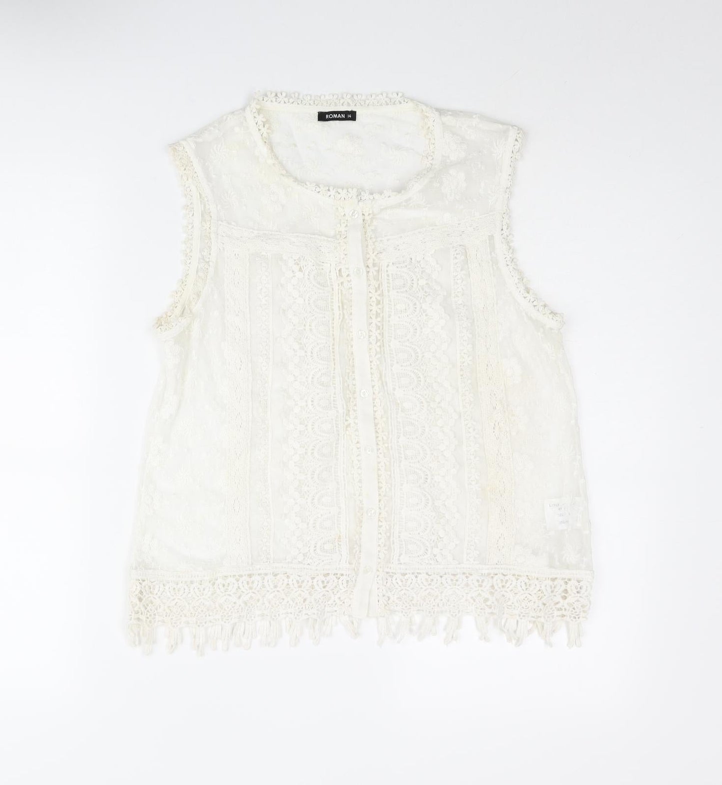 oman Womens Ivory Polyester Basic Blouse Size 14 Round Neck - Lace