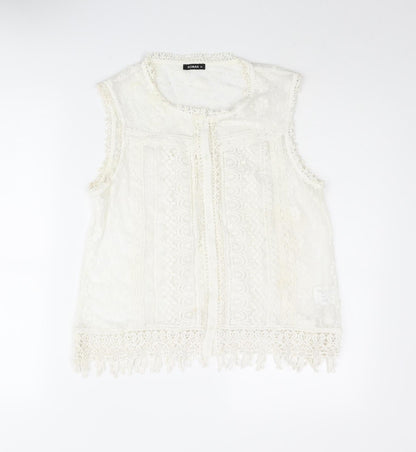 oman Womens Ivory Polyester Basic Blouse Size 14 Round Neck - Lace