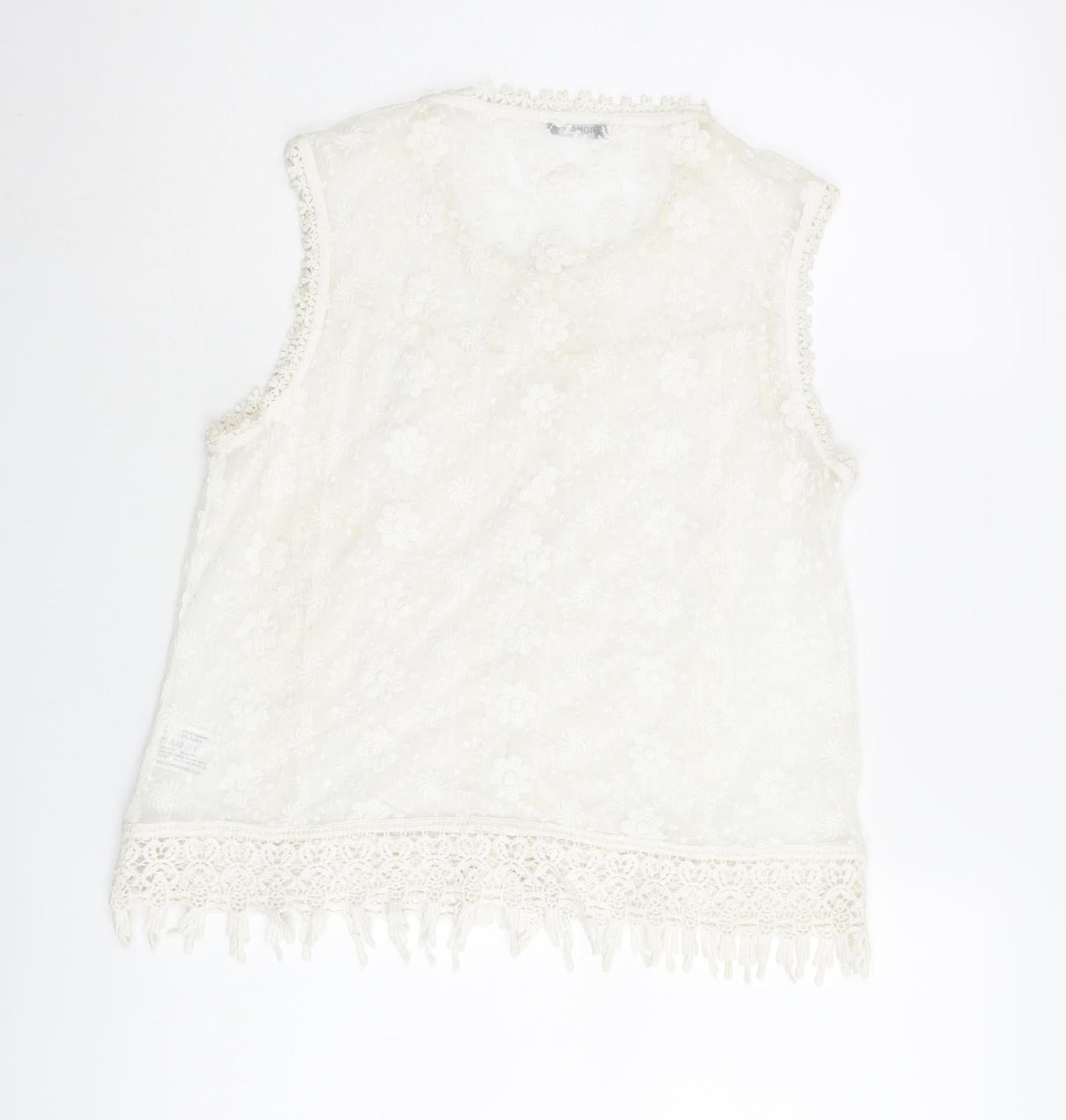 oman Womens Ivory Polyester Basic Blouse Size 14 Round Neck - Lace