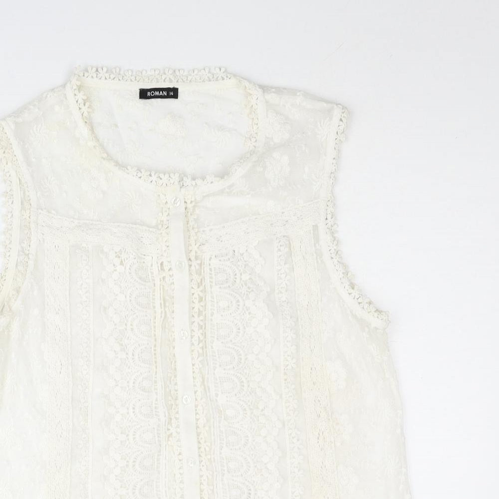 oman Womens Ivory Polyester Basic Blouse Size 14 Round Neck - Lace