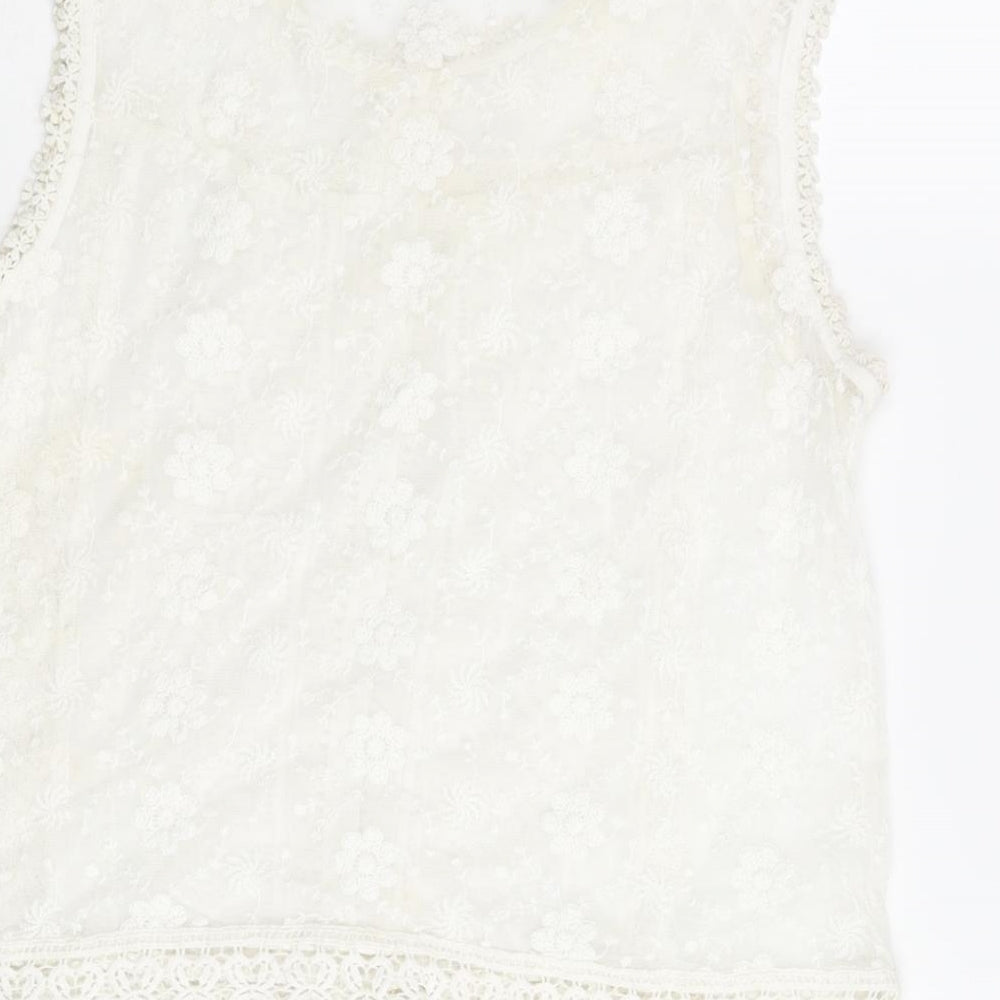 oman Womens Ivory Polyester Basic Blouse Size 14 Round Neck - Lace