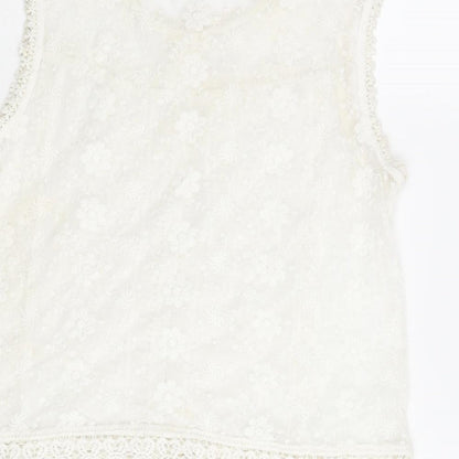 oman Womens Ivory Polyester Basic Blouse Size 14 Round Neck - Lace
