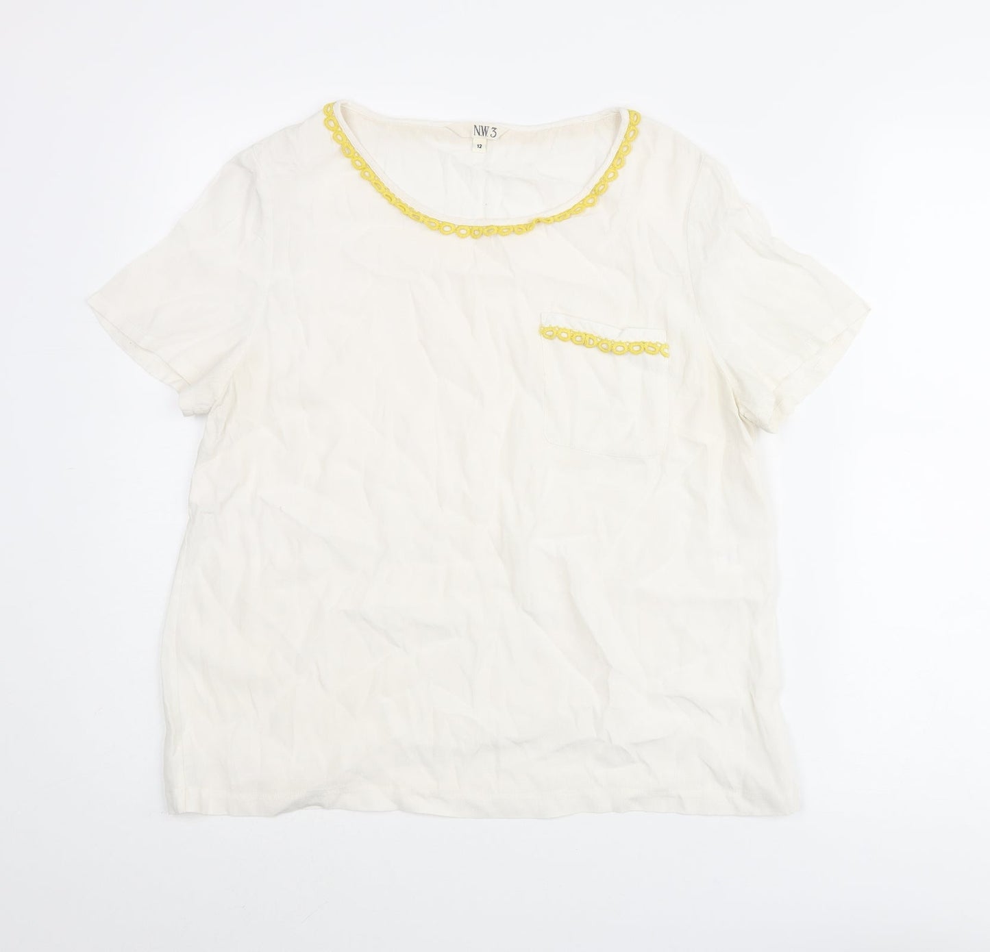 N.W.3 Womens Ivory Viscose Basic Blouse Size 12 Round Neck - Twim