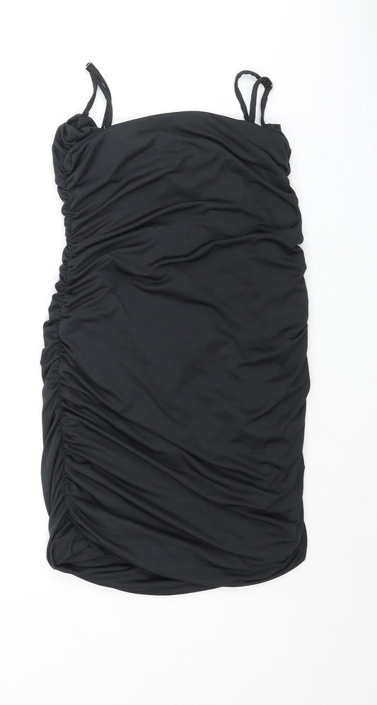 Oh Polly Womens Black Polyester Mini Size 4 Cowl Neck Pullover - Rouched