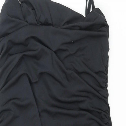Oh Polly Womens Black Polyester Mini Size 4 Cowl Neck Pullover - Rouched