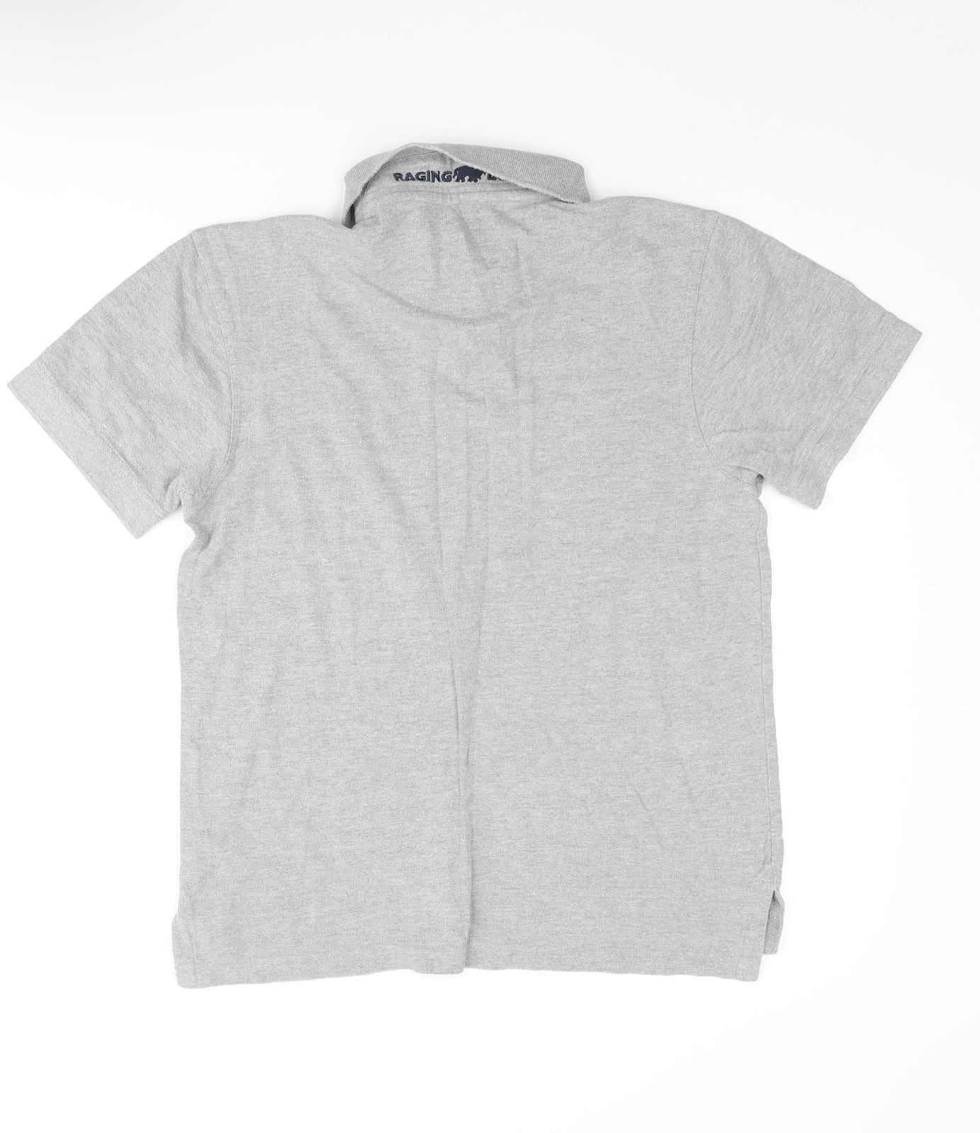 Raging Bull Mens Grey Cotton Polo Size S Collared Button