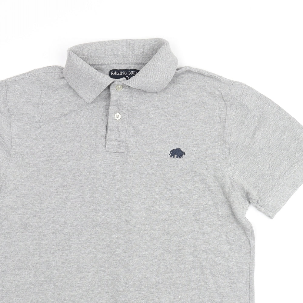Raging Bull Mens Grey Cotton Polo Size S Collared Button