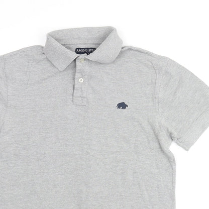 Raging Bull Mens Grey Cotton Polo Size S Collared Button