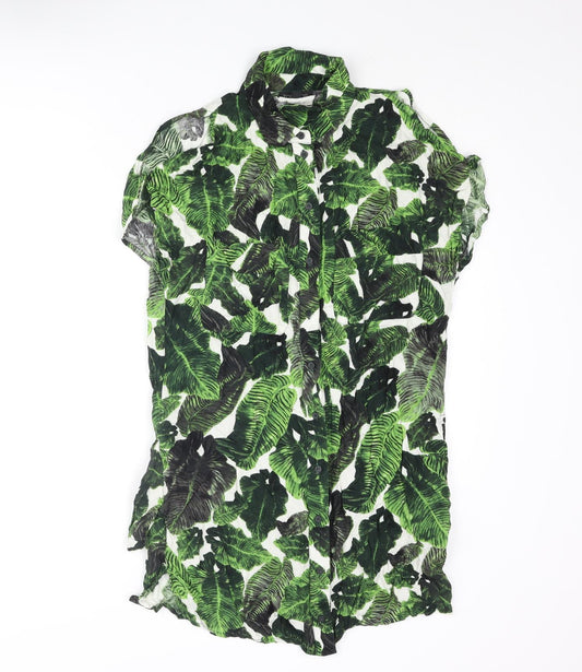 Topshop Womens Green Geometric Viscose Shirt Dress Size 10 Collared Button - Cold Shoulder