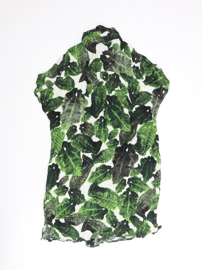 Topshop Womens Green Geometric Viscose Shirt Dress Size 10 Collared Button - Cold Shoulder