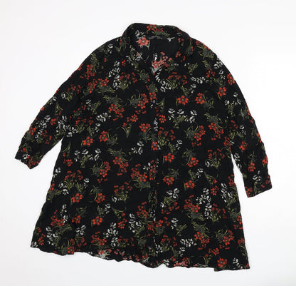 Zara Womens Black Floral Polyester Shirt Dress Size M Collared Button