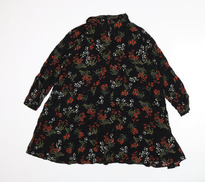 Zara Womens Black Floral Polyester Shirt Dress Size M Collared Button