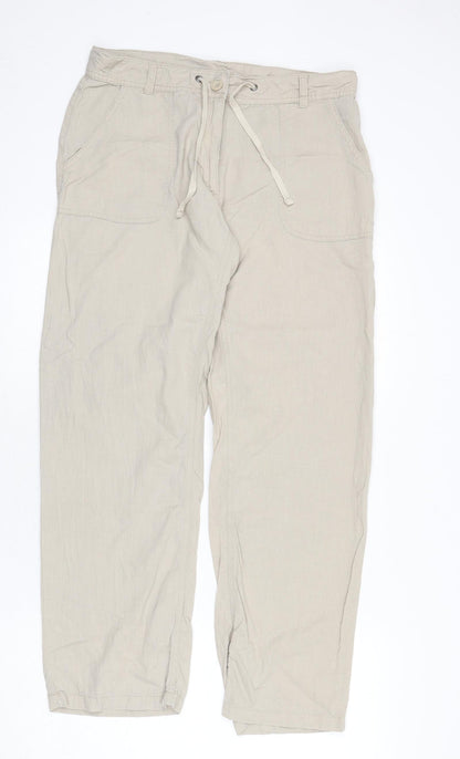 Avenue Womens Beige Linen Trousers Size M L28 in Regular Zip - Tie Front