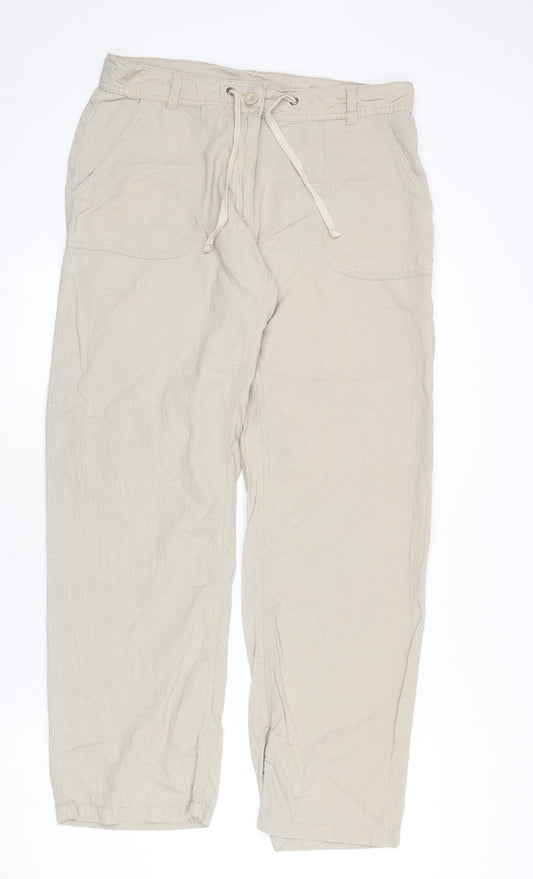 Avenue Womens Beige Linen Trousers Size M L28 in Regular Zip - Tie Front