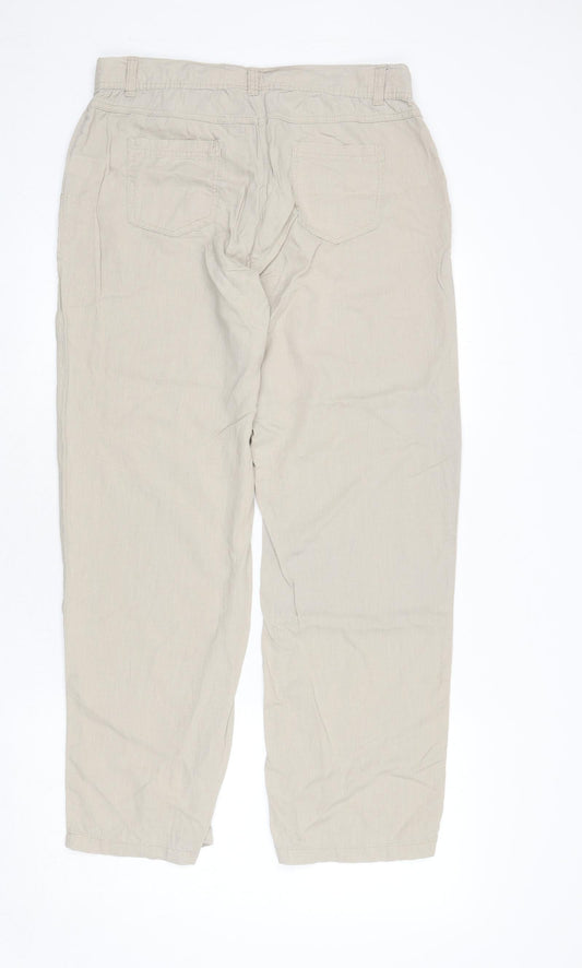 Avenue Womens Beige Linen Trousers Size M L28 in Regular Zip - Tie Front