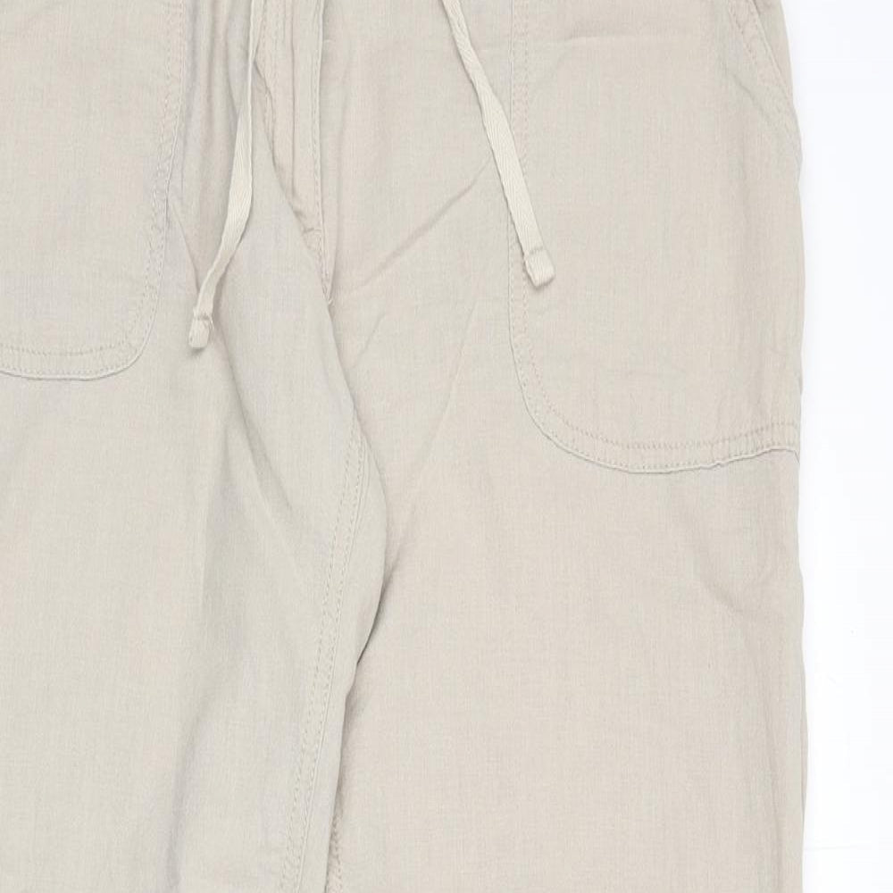 Avenue Womens Beige Linen Trousers Size M L28 in Regular Zip - Tie Front