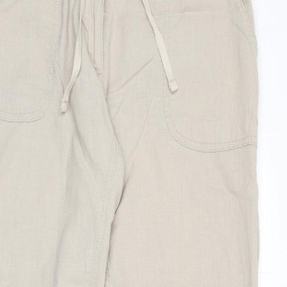 Avenue Womens Beige Linen Trousers Size M L28 in Regular Zip - Tie Front