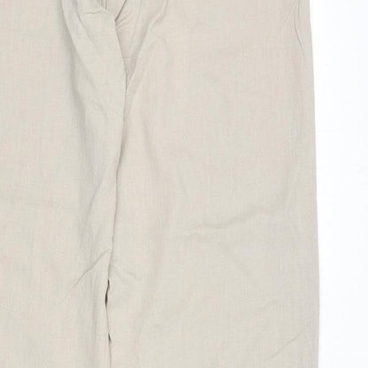 Avenue Womens Beige Linen Trousers Size M L28 in Regular Zip - Tie Front