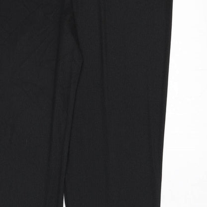 Boohoo Womens Black Polyester Trousers Size 20 L31 in Regular - Split on Hems, Ribbed