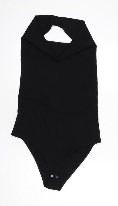 Zara Womens Black Polyester Bodysuit One-Piece Size L Snap - Backless