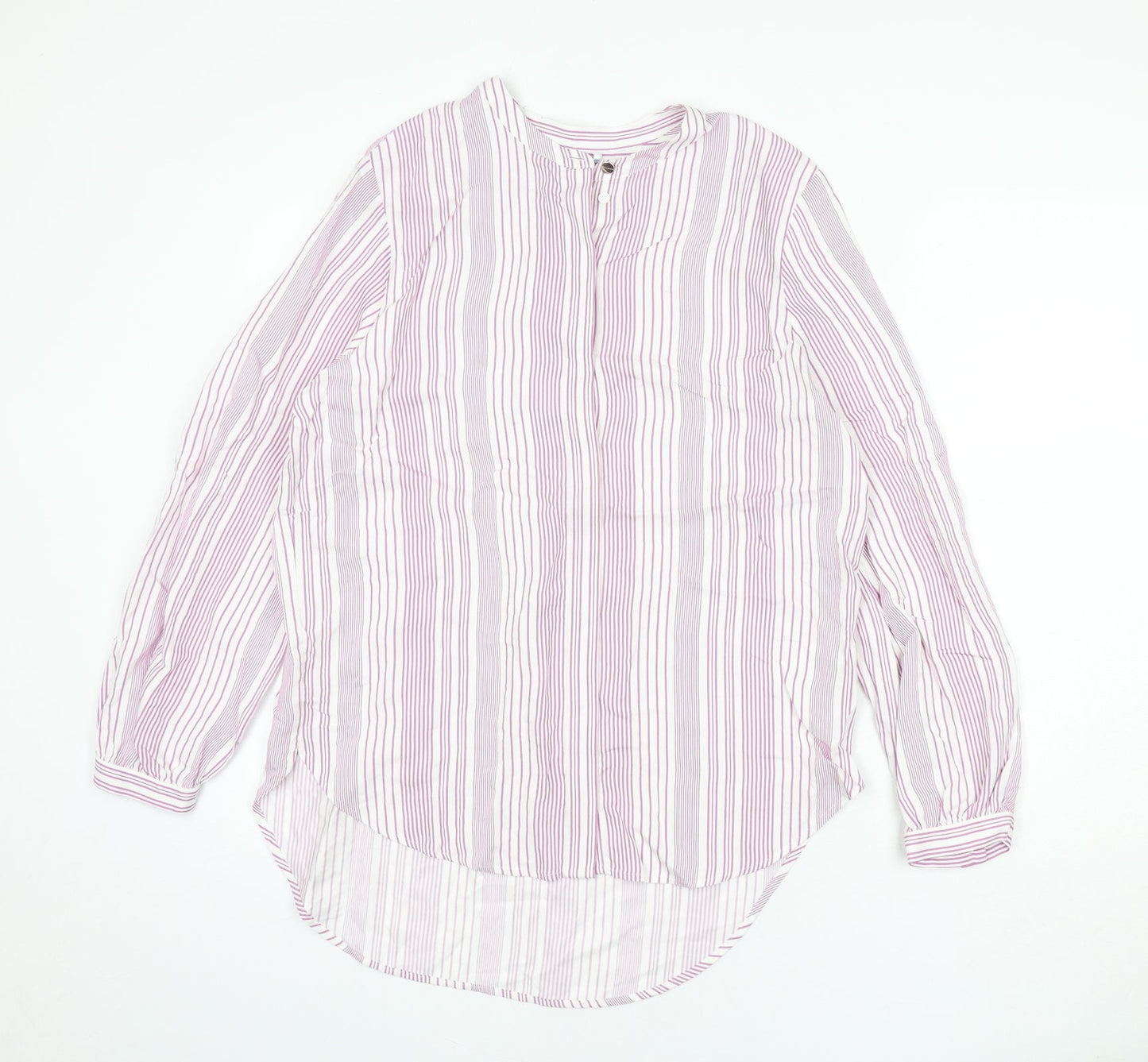 Autograph Womens Pink Striped Viscose Basic Button-Up Size 12 Round Neck