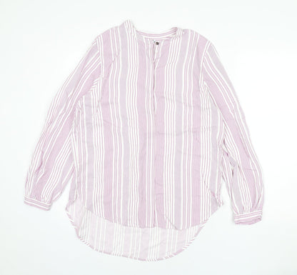 Autograph Womens Pink Striped Viscose Basic Button-Up Size 12 Round Neck