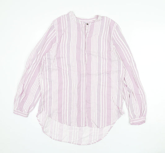 Autograph Womens Pink Striped Viscose Basic Button-Up Size 12 Round Neck